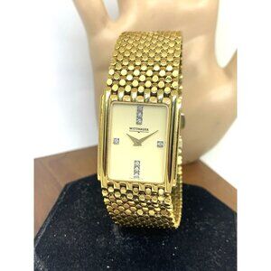 Wittnauer Men's Watch 11D12 Swiss Quartz Diamond Tank Gold Tone Steel 25x33mm